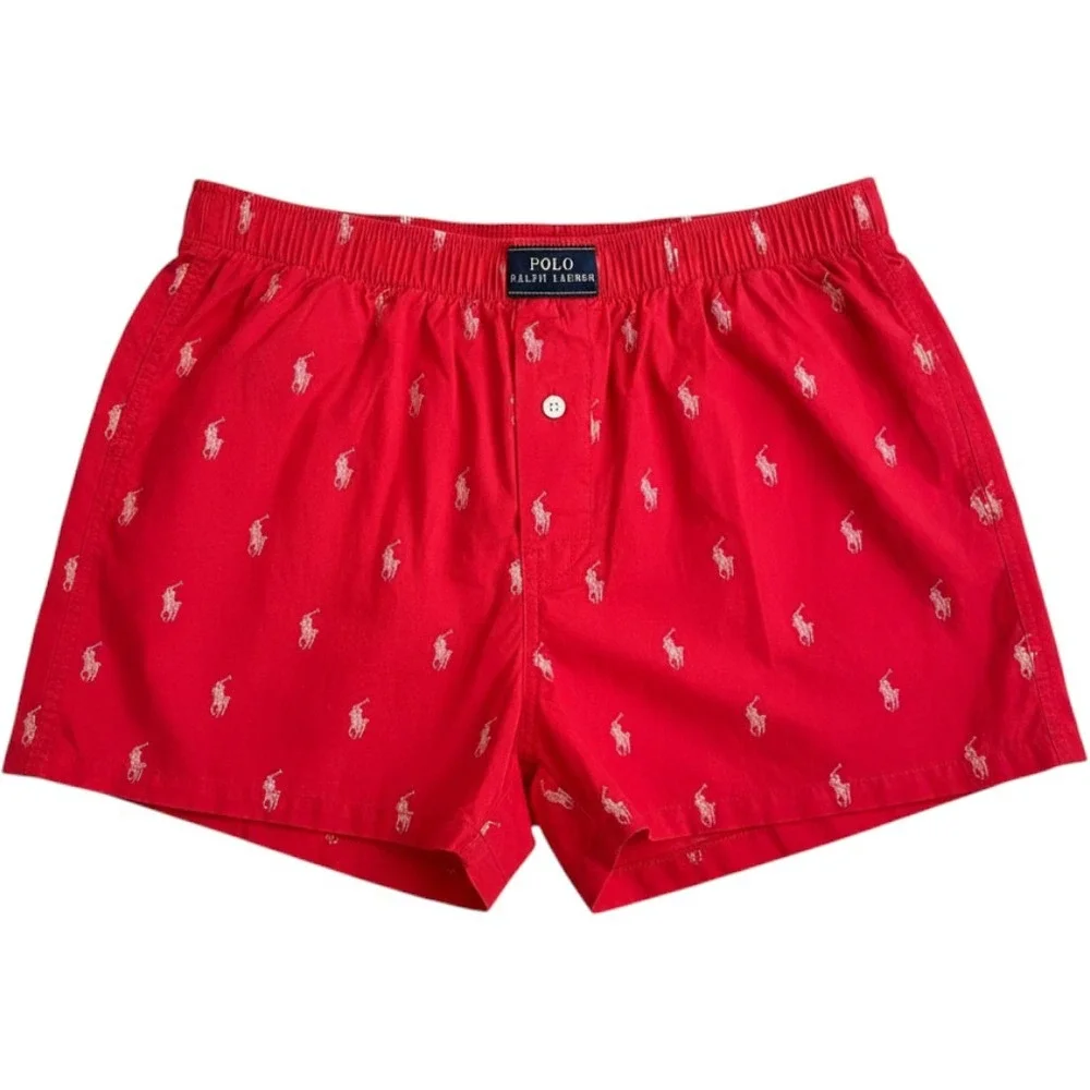 Polo Ralph Lauren Mens Red Woven Boxer Shorts All Over Pony Logo Size Small